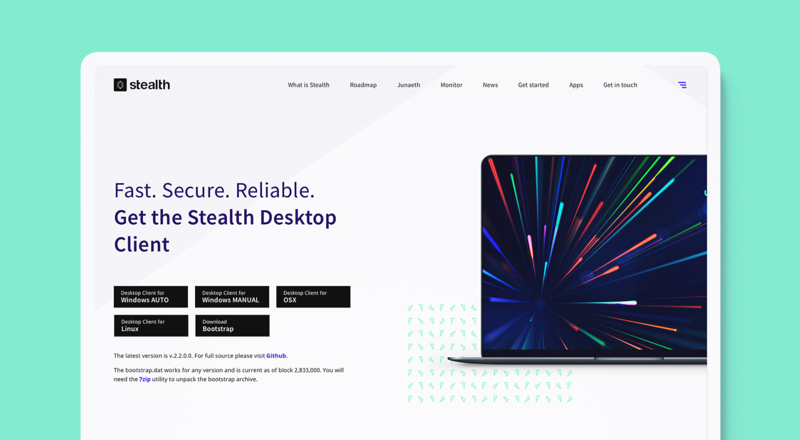 Stealth website Get Started page mockup